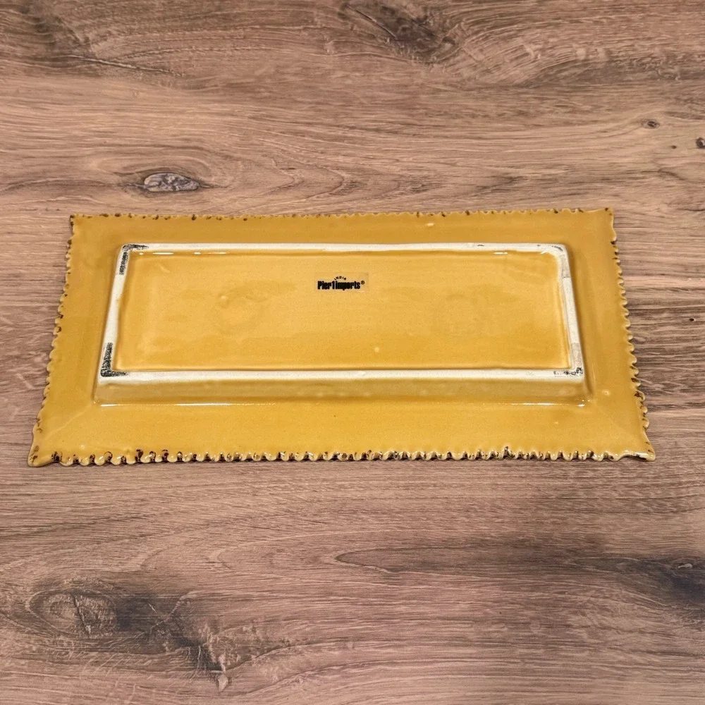 Pier 1 Imports Rectangle Leafed Edge Ceramic Serving Tray/Platter Discontinued